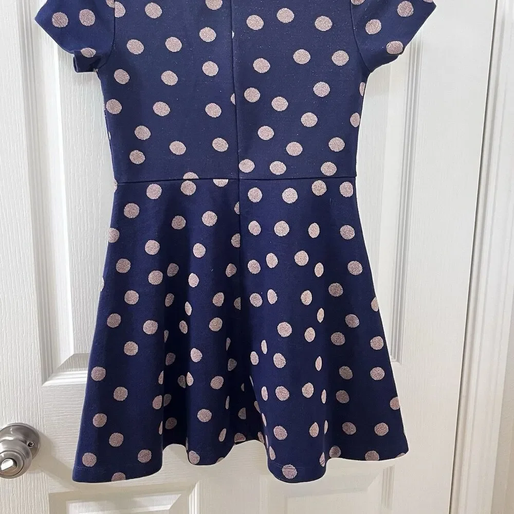 Johnnie B by Boden Navy Blue Gold Polka Dot Dress Fit & Flare Girls Size 9-10